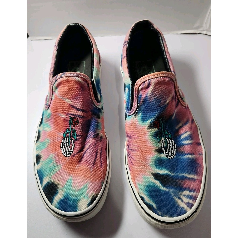 Vans Classic Slip-On Tie Dye Skeleton Hand Rose Sneakers Womens 7 Mens 5.5